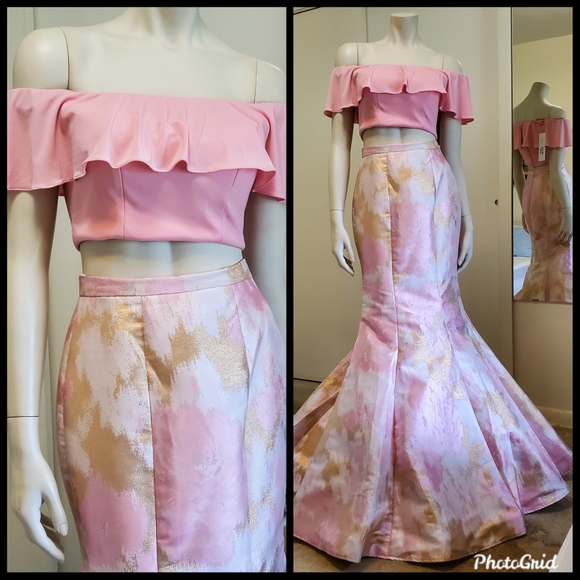 NWT Jovani Two Piece Pink Metallic Mermaid Prom Gown Size 2 - Picture 3 of 16